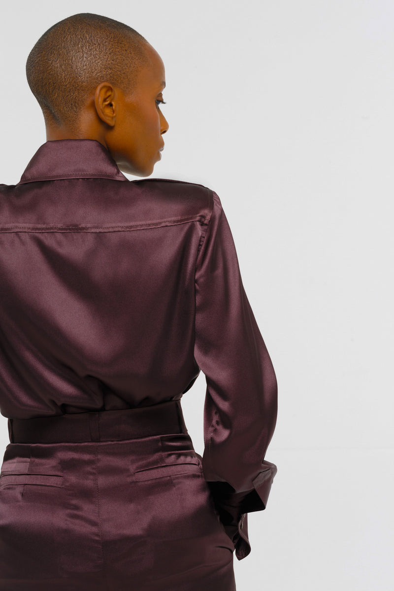 BENA CHOCOLATE SATIN LUXE SHIRT