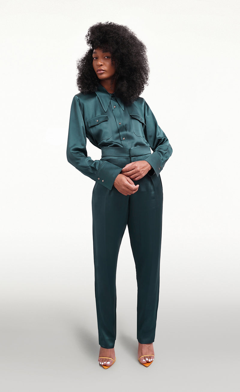 EMER GREEN SATIN LUXE SHIRT