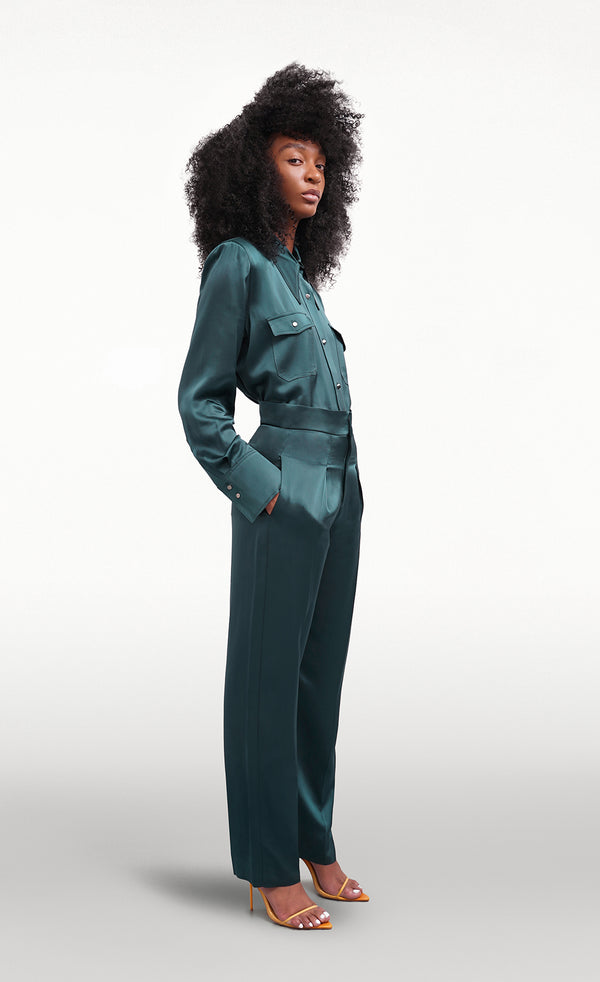 EMER GREEN SATIN LUXE SHIRT