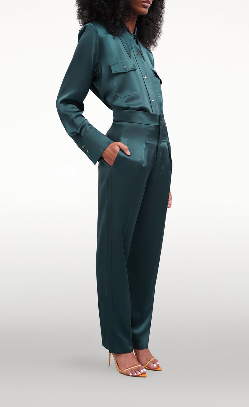 EMER GREEN SATIN LUXE SHIRT