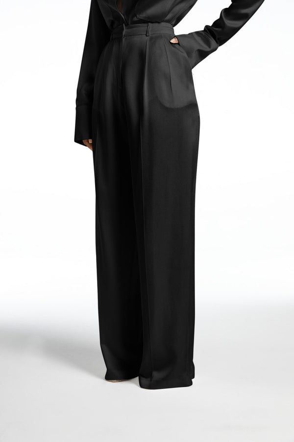 NOIR SATIN LUXE WIDE LEG TROUSERS
