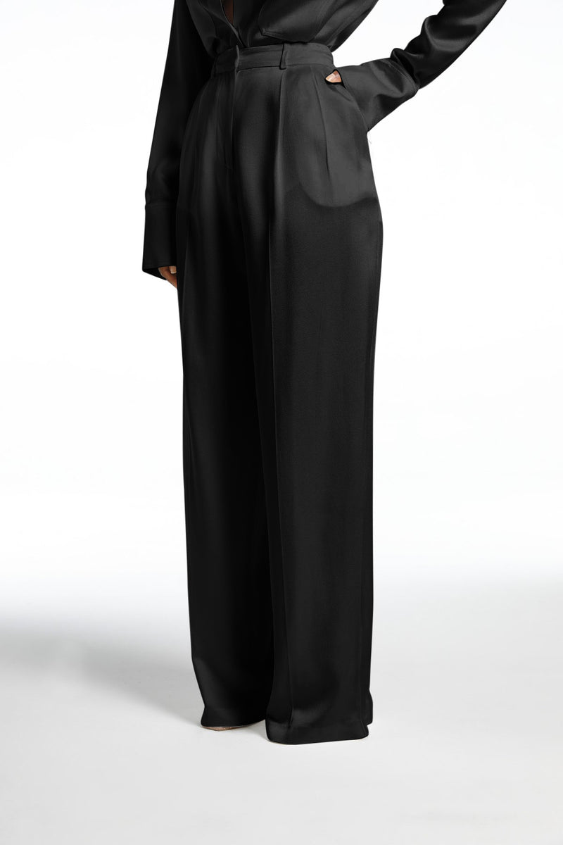 NOIR SATIN LUXE WIDE LEG TROUSERS