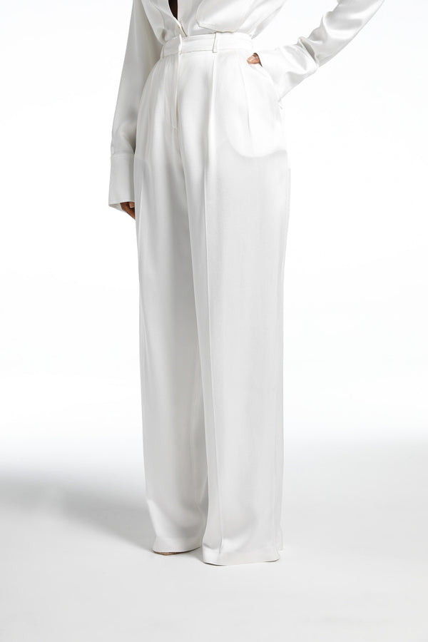 AGYE MILK SATIN LUXE WIDE LEG TROUSERS