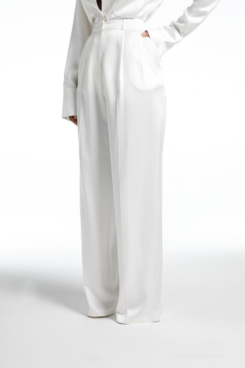 AGYE MILK SATIN LUXE WIDE LEG TROUSERS