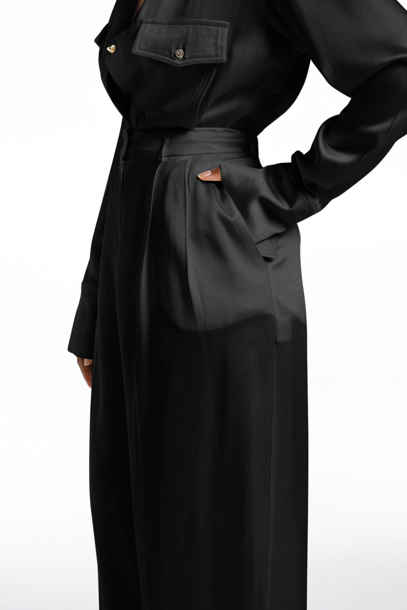 NOIR SATIN LUXE WIDE LEG TROUSERS
