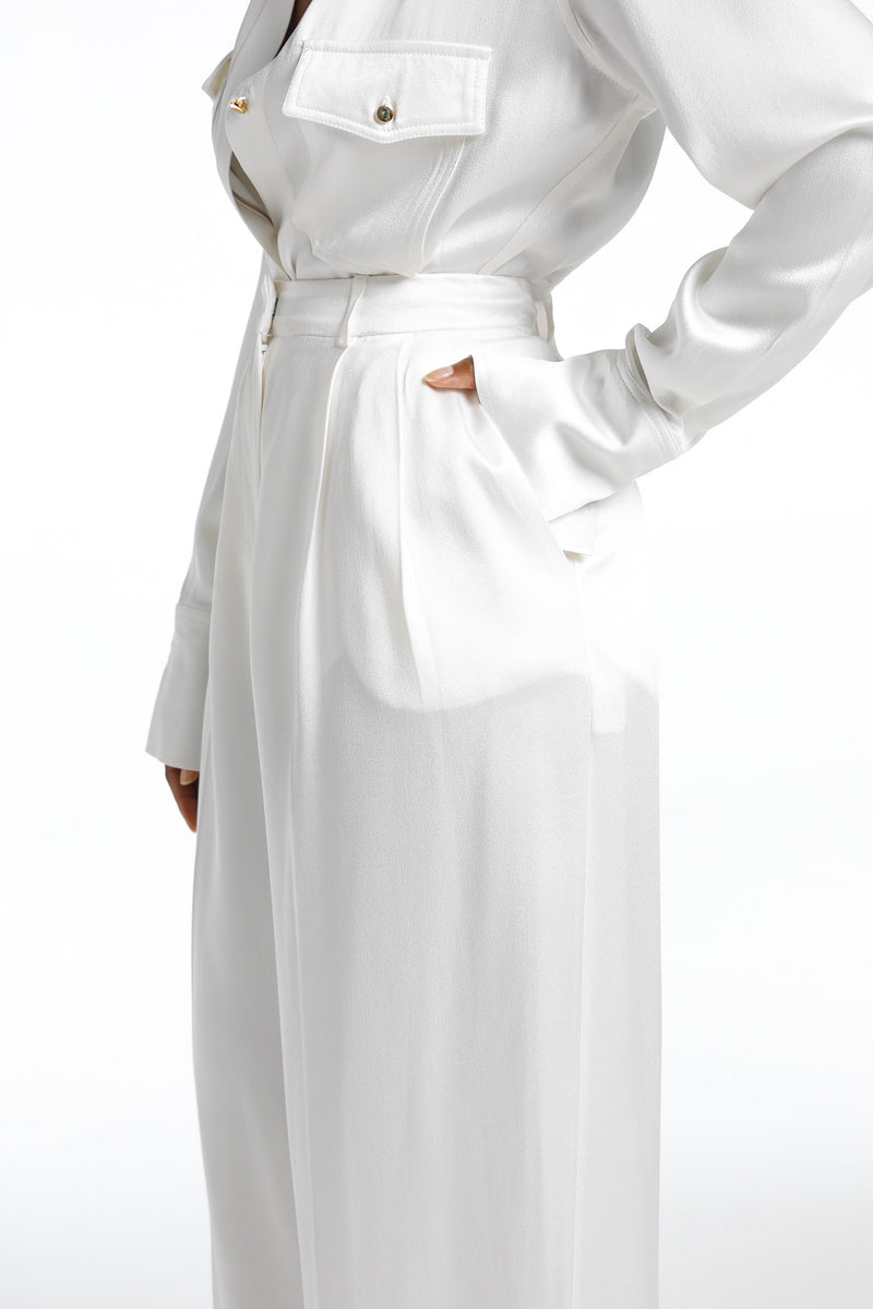 AGYE MILK SATIN LUXE WIDE LEG TROUSERS