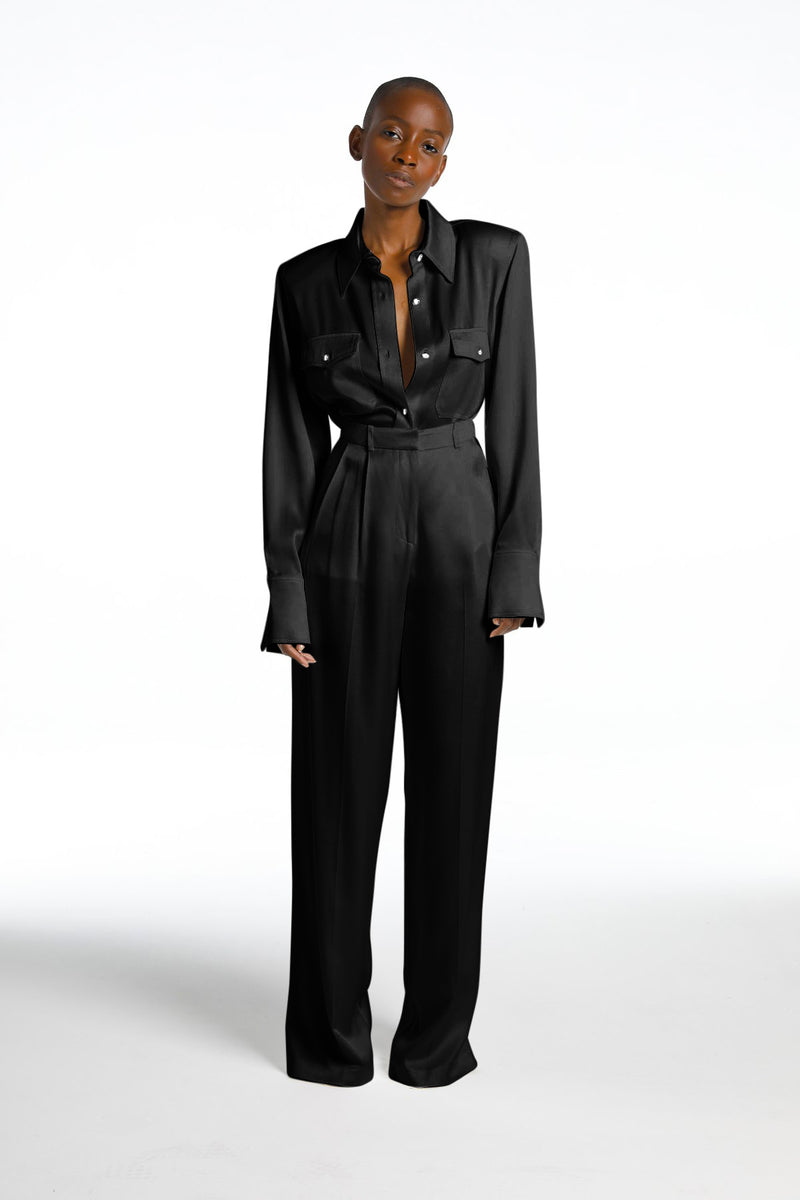 NOIR SATIN LUXE WIDE LEG TROUSERS