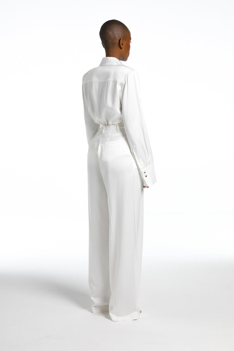AGYE MILK SATIN LUXE WIDE LEG TROUSERS