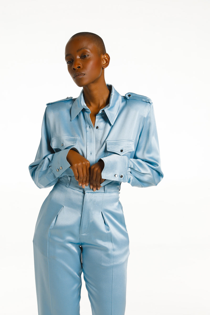 FORI OCEAN BLUE SATIN LUXE SHIRT